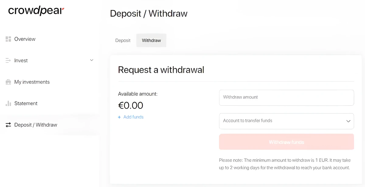 Crowdpear withdrawal