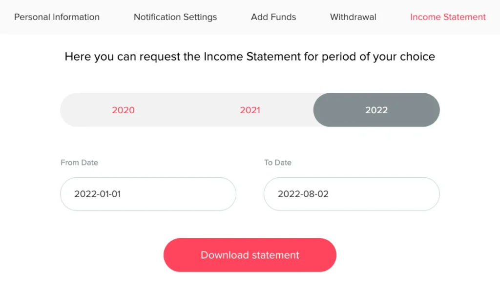 Download tax statement on Swaper