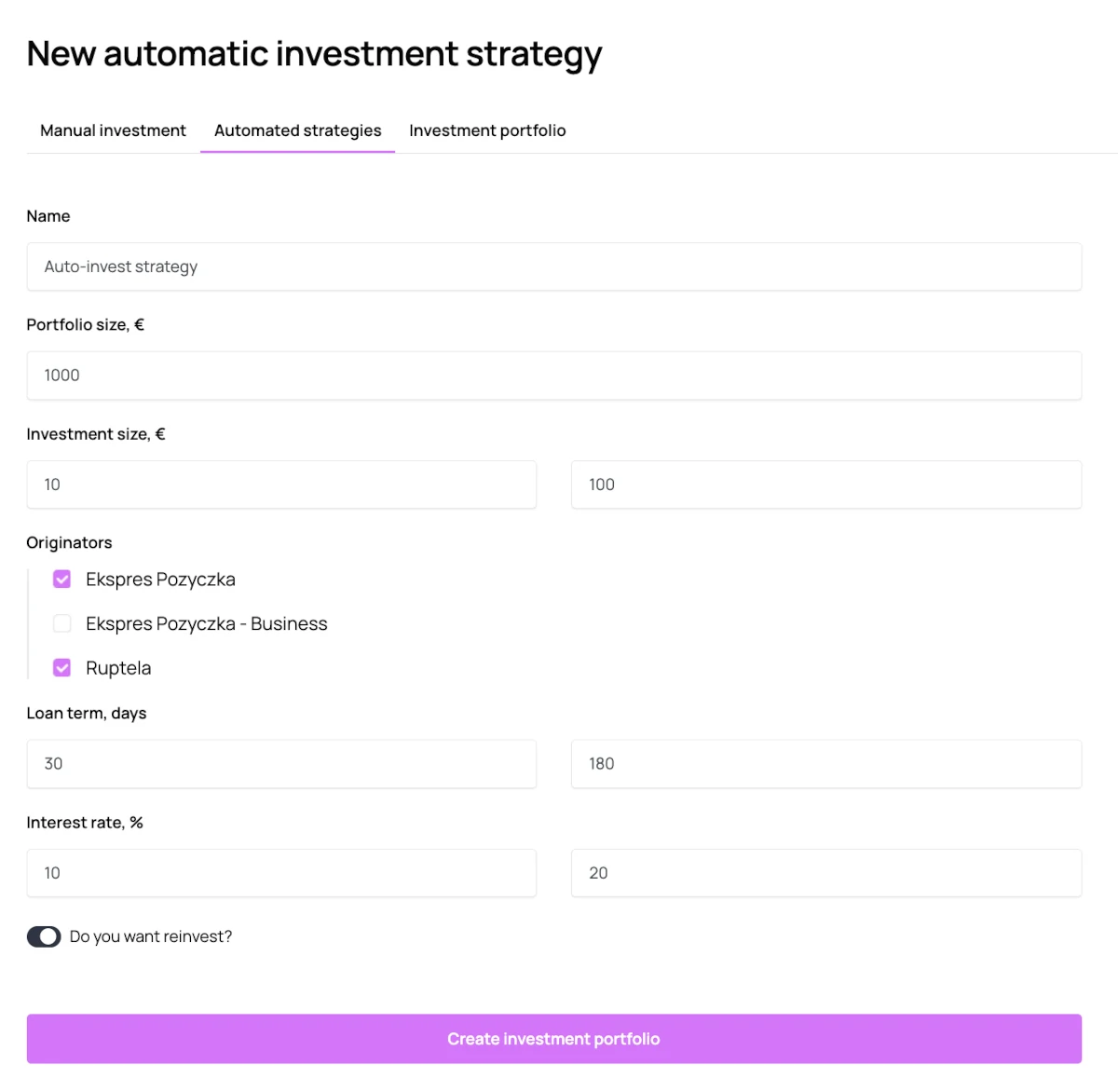 Hive5 automatic investment strategy