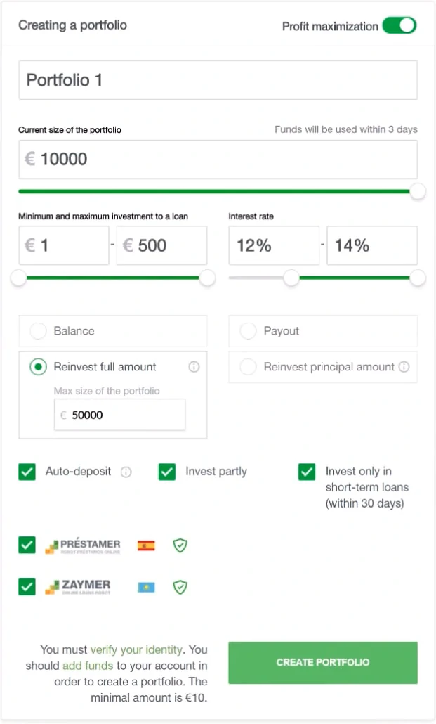 Robocash review of auto invest settings